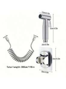304 Stainless Steel Handheld Toilet Bidet Sprayer Set, Wall Mounted - Includes 118.11 Inch Retractable Hose And Bracket / Toilet Cleaning Sprayer | Pressurized Spray Gun Toilet Feminine Wash, Small Nozzle Toilet Flushing Spray Head