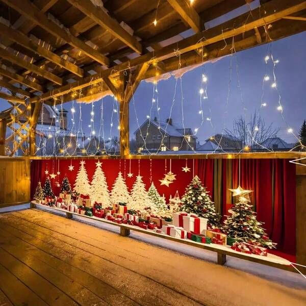 45*200cm Polyester Christmas & New Year Red Banner - Holiday Tree, Star, Bell Design, Suitable For Indoor/Outdoor Decor - Perfect For Garden Fence, Fireplace, Yard - Easy To Hang, No Power Needed