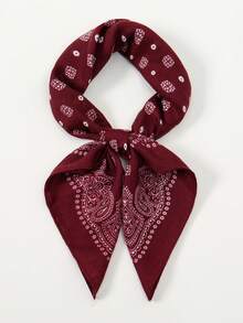 1条简约印花70厘米方巾，新款春季女士头巾，多功能腰带，包包装饰，头巾，时尚连衣裙领巾 - 酒紅色 - 查看 2