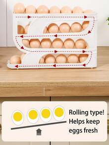 1 pieza Soporte para huevos para refrigerador, dispensador de huevos giratorio, recipiente de almacenamiento de huevos de dos niveles, estante de huevos alimentado por gravedad automático, organizador de despensa de cocina ahorra espacio, accesorio esencial para cocineros en el hogar, regalo práctico de inauguración de la casa para amigos y familiares