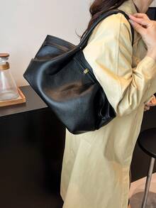 Dedoo حقيبة يد مزيفة من الجلد المدبوغ قطعة واحدة، سعة كبيرة ذات لون أحادي أنيقة وراقية، حقيبة عمل بطراز رجعي، مناسبة للفتيات والنساء وطلاب الجامعة والموظفين - الأسود - مشاهدة 4