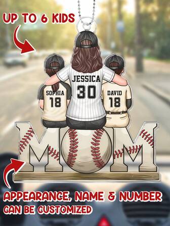 Catygift Adorno de coche de acrílico personalizado para mamá de béisbol, accesorio de coche familiar personalizado con nombres y números, regalo con tema de béisbol para mamá