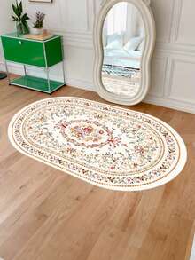 1pc Luxury European Style Oval Rug - Soft, Plush Floral Pattern, Gold Trim, Decorative Carpet, Bedroom Decor, Small Rug, Carpet, Home Decor, Living Room Rug, Living Room Small Rug, Bedroom Rug, Living Room Home Decor, Outdoor Rug, Washable Rug - Multicolor - View 2