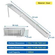 6FT Tri-Fold Steel Loading Ramps (2-Pack) - 1000LB Capacity Heavy Duty Folding ATV/Motorcycle Ramps For Trucks & Trailers, 9" Anti-Slip Surface, Easy Assembly, Silver - Plateado - Ver 3