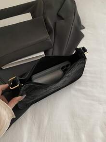 1pc Fish Scale Pattern PU Leather Zipper Closure Shoulder Bag For Women, Suitable For Everyday Use In Autumn/Winter - Black - View 9