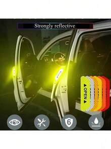 4pcs Reflective Car Door Warning Stickers, Anti-Collision Decals With Open Sign, Night Reflective High Temperature Decorative Stickers
