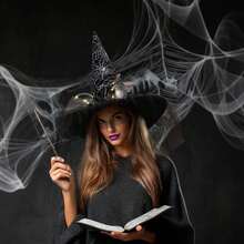 1pc Witch Hats With Lights Halloween Adult And Teens Women's Large Witches Hat Costume Accessories For Party Cosplay Sorcerer Cap For Festival Party Masquerade For Halloween Party Decorations, Witch Hat For Women - 黑色(蝴蝶結) - 查看 6