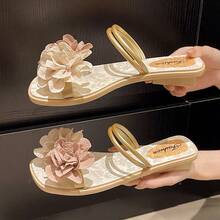 Sandales plates bohèmes en PVC et synthétique avec appliqués, convenant pour la plage et l'extérieur, à double port, pour l'été