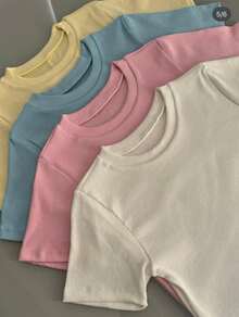 3 Piece Kit Women's Short Sleeve T-Shirt Blouse Plain Ribbed Fabric Cotton Long Basic - 黑色+灰色+軍綠色 - 查看 4