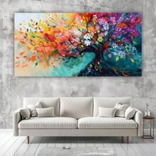 1pc Vibrant Watercolor Tree Canvas Art, Colorful Abstract Painting , Ideal For Living Room, Bedroom, Office, Cafe Decor No Frame 50x100cm/19.68x39.37inch