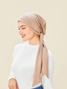 قبعة توربان مسبقة الربط بلون أحادي مع ذيل طويل وشريط ، قبعة كيميائية خفيفة الوزن مرنة للنساء ، مناسبة للأنشطة الخارجية