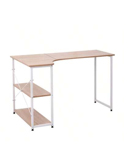 ナチュラル パソコンデスクL字120cm2段ラック付デスク木製ミシン台書斎机 A ナチュラル パソコンデスク L字 120cm 2段ラック付 デスク木製