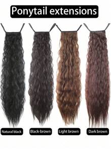 Extensiones de cola de caballo con clip, 16-36 pulgadas, extra largas, rizadas, de color negro-marrón, sintéticas, resistentes al calor, postizo para uso diario de mujeres - Black-brown - Ver 4