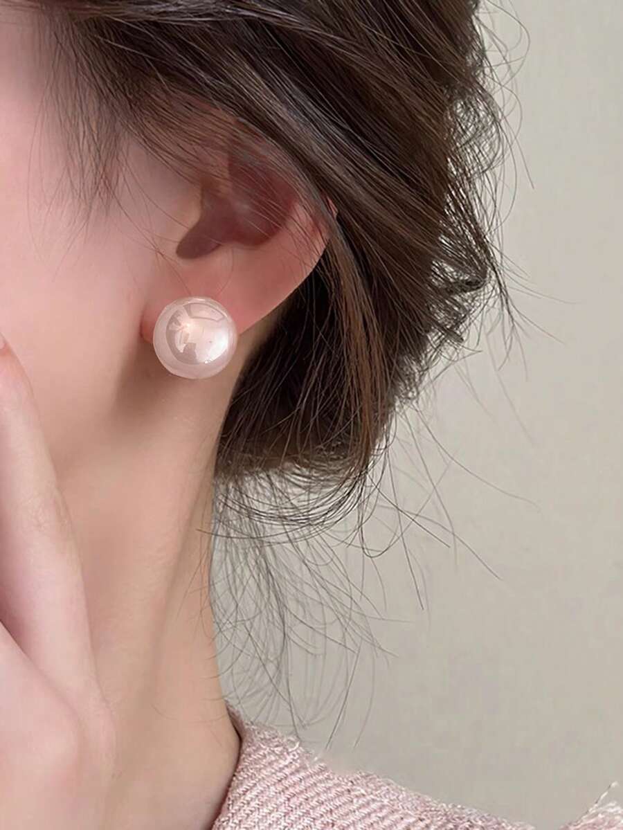 Tkool 2 件超大仿珍珠耳环，夸张粉红珍珠耳钉，女士（无礼盒）