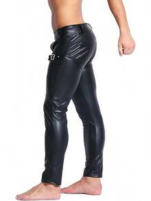 Mens Skinny Pants Faux Leather Open Crotch Trousers With Bulge Pouch-20256688 - A-Đen - Xem 8