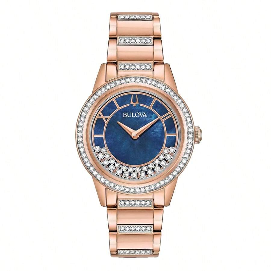 CITIZEN Bulova 98L247 Elegant Luxury Crystals Turnstyle Lady's Quartz Watch Stainless Steel Mother Of Pearl Dial Watch For Women Suitable For Daily Business Dating Clothing Decor Perfect Birthday Gift For Mom Girlfriend