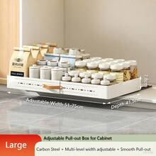 Caja de almacenamiento extraíble de acero al carbono de 1 pieza, cesta para cajón de cocina, estante para especias debajo del fregadero, ancho ajustable - Blanco 35-51cm - Ver 9