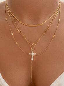 11/10/4pcs Fashionable Minimalist Gold Butterfly, Heart, Cross, Star, Moon, Faux Pearl Multi-Layer Necklace Set, Women's Birthday, Vacation, Party, Christmas Gift, Match With Daily Outfits, Party Accessories - 金黃色 - 查看 10