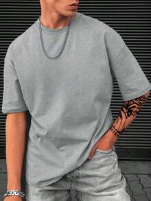 GRDR Men's Solid Color Casual Street Crew Neck Short Sleeve T-Shirt - Grey - View 2
