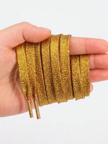 1 para - poliestrowe, dwuwarstwowe sznurowadła, odpowiednie do trampek, butów płóciennych i płaskich. Perłowe, błyszczące, płaskie sznurowadła w kolorze złota. - złoty - Zobacz 5