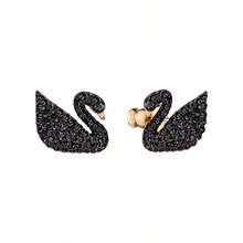 SWAROVSKI SWAN 仿珍珠黑天鵝雙戴耳環耳環耳飾聖誕禮物情人節禮物七夕禮物生日禮物女友禮物 - 黑色 - 查看 9