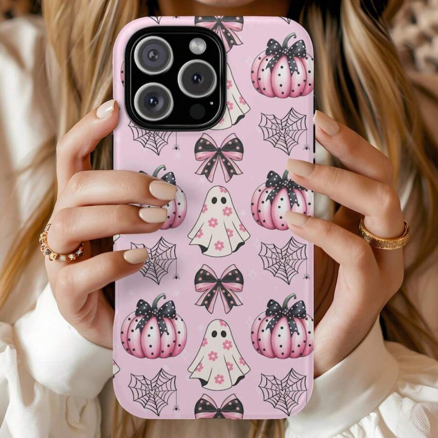 Spooky Coquette  Case, Halloween Phone Case, Ghost Phone Case, Halloween Lover Gift, Coquette Case For IPhone, Bow Phone Case - 粉色 - 查看 1