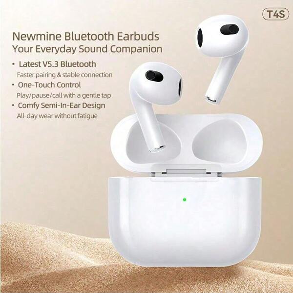 Newmine T4S Bluetooth 5.3 True Wireless Earbuds With Long-Lasting Battery Life, IPX7 Waterproofing, Low-Latency Gaming, Noise Cancellation For Exercise, HD Calls, And Comfortable In-Ear Fit.