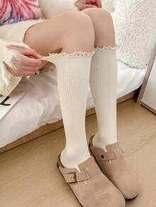 1双秋冬女羊绒小腿蕾丝袜及膝加厚保暖搭配靴子洛丽塔显瘦百搭长筒袜 - 彩色 - 查看 12