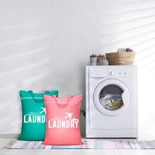 Waterproof Airplane Pattern Laundry Bag, Adjustable Handle And Zipper Closure, Polyester, Washable, Ideal For Travel, Gym, Yoga, Home Use, Fashionable "Laundry Bag" Design, Red, Green, Gray, Black, Laundry Room Accessory, Gym Bag, Casual Style, Smooth Texture - Multicolor - View 7