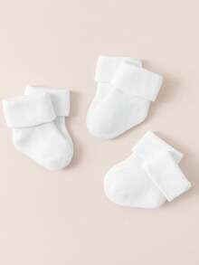 6双新生儿纯白色纯色平口袜子，柔软舒适，温暖，适合秋冬季