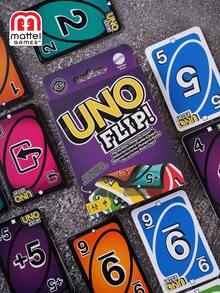 Mattel 1 件美泰官方授权 UNO 卡牌，休闲派对风格，UNO 翻牌！桌游卡牌，家庭派对游戏之夜，多人派对互动，乐趣十足，双面卡片设计，适合 2-10 名玩家，家庭派对礼物，节日礼物，圣诞节，万圣节，生日礼物 - 紫色 - 查看 10