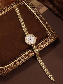 1件装时尚创意百搭小巧个性化女士石英表，圆形简约表盘，合金表带，适合姐妹、情侣、日常佩戴和节日礼物