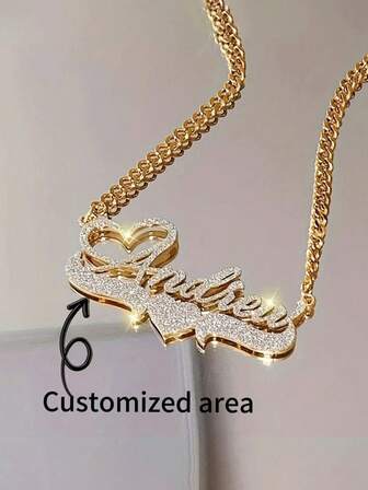 1 pieza Collar con nombre personalizado brillante y mate, cadena cubana gruesa clásica y vintage de acero inoxidable para hombres, collar con colgante de letra en forma de corazón personalizado, mejor regalo para familiares y amigos