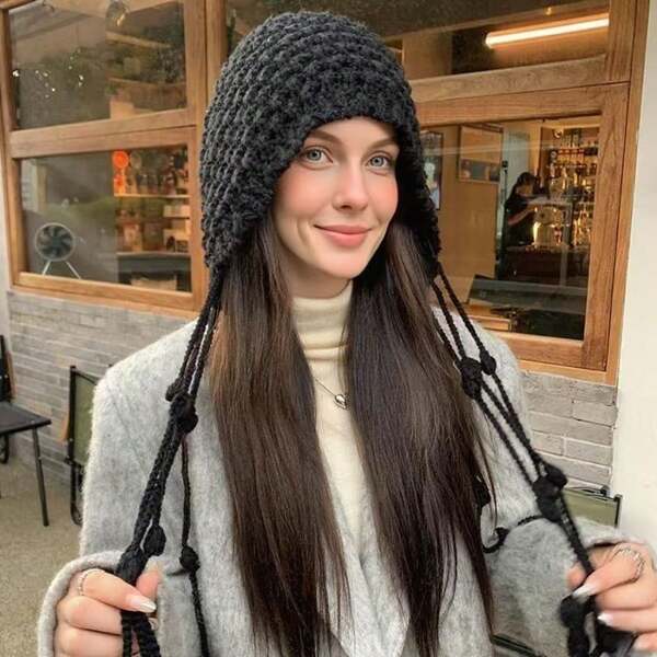 Autumn And Winter Warm Woolen Hat, Hand Woven Hollow Toe Cap, Women's And Stylish Su Ear Protection Sleeve, Knitted Hat