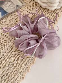 1 pieza Coletero de tul con adorno de perlas - Elegante coletero grueso para mujer, sujetador de coleta y moño con encanto romántico, sujetadores de coleta, bandas elásticas para el cabello, cuerdas para el cabello, accesorios para el cabello como regalo, accesorios para la cabeza, banda elástica - Multicolor - Ver 16