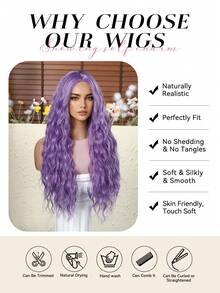 26 Inch Long Deep Wave Purple Wig; Wigs For Women, Carnival; Kpop, K Pop; Y2k; Cosplay, Heat Resistant Fiber Women's Wigs With Adjusting Belt Rose Net; Halloween; Dopamine Style; Fluffy Hair Net; Christmas; Festive Atmosphere; Back To School; Musthave For Beginners; Rose Net Hat; Comfortable To Wear; High Quality; Matte High Temperature Silk; Unique Wig; Voluminous - 紫色 - 查看 7