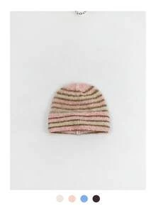 1pc Striped Contrast Color Warm Knit Beanie Hat, Soft Oversized Fit, Ear Protection, Retro Style, Suitable For Women In Autumn/Winter - Multicolor - View 18