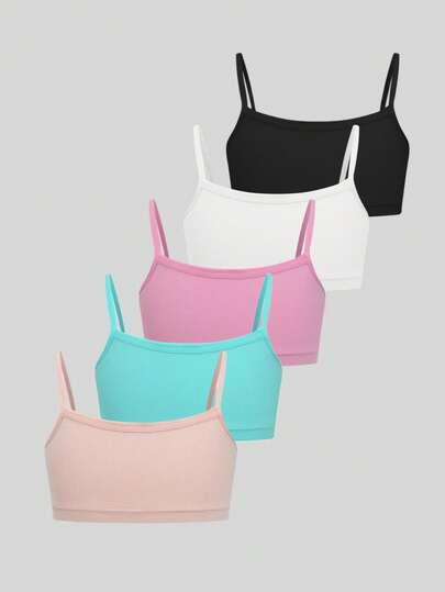 5 piezas Sujetadores tipo camiseta informales y lindos para niñas, ropa interior sin costuras, suave y cómoda sin acolchado, adecuada para estudiantes y adolescentes para uso diario