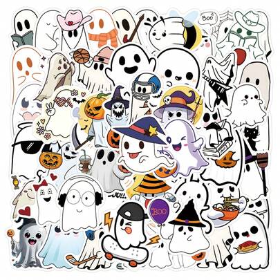 60 片可爱贴纸万圣节贴纸鬼贴纸万圣节装饰万圣节礼物万圣节玩具万圣节派对装饰乙烯基防水贴纸用于日记电脑剪贴簿行李水瓶手机