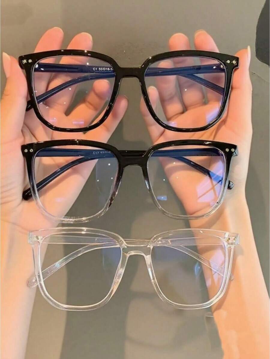 3副/2副/1副眼镜 - 时尚方形假眼镜，防辐射电脑游戏眼镜，眼镜 - 彩色 - 查看 1