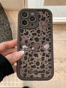 Sanrio Leopard Print Kitty Cat Shockproof And Anti-Drop TPU Soft Phone Case Compatible With Apple 16/15/14/13 Pro Max X XR, Galaxy S25/S24/S23 Ultra Plus ,Moto, /RedmiNote, /Xia OMi