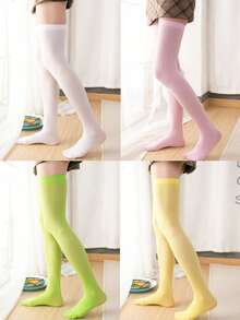 1/4/9/10/15 Pairs Women Solid Color Thigh High Socks, Candy Colors, Over-The-Knee Long Stockings, Suitable For Spring/Summer, Christmas, Cozy