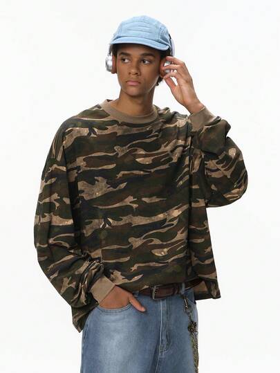 INFLATION Camo Boxy Long Sleeve T-Shirt, New Arrival Autumn, Brand Outdoor Casual Versatile Crew Neck Undershirt