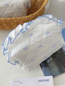 1Pc Cute Bowknot Pattern Multifunctional Kids Makeup Bag With Lace Ruffle Decoration,Sanitary Bag,Coin Bag,Toiletry Bag,Large Capacity Cosmetic Bag Make Up Bag For Home, Travel, Vacation And School Use ,Makeup Bag Makeup Pouch Skincare Bag Toiletry Bag Packing Cubes,Travel Essentials Cruise Essentials Dorm Essentials,Mom Gifts,Birthday Gifts,Gifts For Friends And Teachers