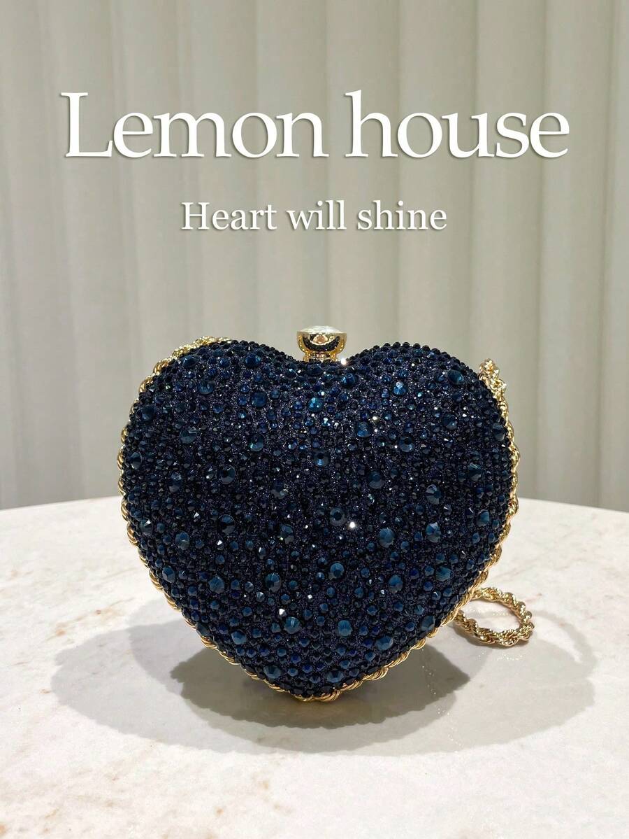 1 chiếc ví cầm tay hình trái tim lấp lánh màu xanh navy sang trọng, túi xách mini hình trái tim lấp lánh bất đối xứng dễ thương, thích hợp cho tiệc tối, đám cưới, tiệc chiêu đãi, các sự kiện kỷ niệm, món quà tuyệt vời dành cho phụ nữ, ngày Valentine. - Màu xanh hải quân - Xem 1