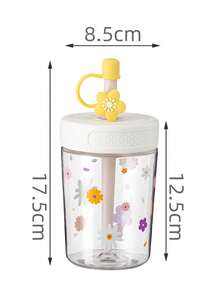 1 cană de plastic de mare capacitate cu capac și pai, cană de apă cu margarete minimaliste drăguțe, cană de cafea rece în stil pădure cu pai, potrivită pentru femei, adolescente, fete pentru acasă, birou, școală, călătorii - Galben - Vizualizare 9