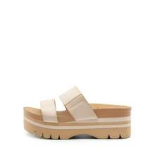 Women's Platform Slides Sandals Comfortable Arch Support Cork Cushion Footbed Two Strap Slip-On Fashion Flatform Beach Wedge Sandals - Beige - View 5