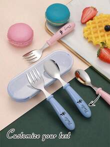 Personalized 3 In 1 Cutlery Set,Personalized Camping Utensil Set With Storage Box, Reusable Spoon Knife Fork, Portable Travel Utensil, Friendly Plastic Box For Travel Picnic Camping Or Daily Use, Great For Students, Travel And Kitchen Use Back To School,For Anniversaries, For Valentine's Day, For Mother's Day, For Birthdays,For Father's Day, For Graduation, For Weddings, For Housewarming Dining Room,Office