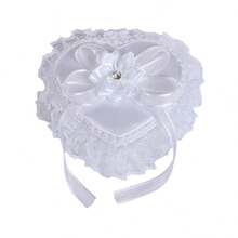 1个花童花篮，婚礼花篮，白色花瓣，饰以优雅珍珠蝴蝶结手柄，缎面花篮，适用于婚礼、婴儿派对等场合 - 象牙白