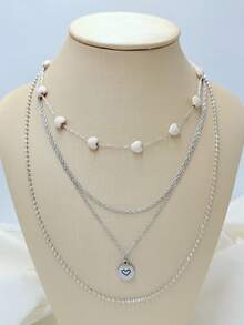 Women's Multi-Layer Necklace With Heart-Shaped Pendants In Various Colors, Elegant And Fashionable Design, Suitable For Parties, Gifts And Daily Wear - C90 - Xem 3